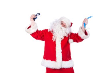 Dinlen. Lastik yüzüklü komik Noel Baba.