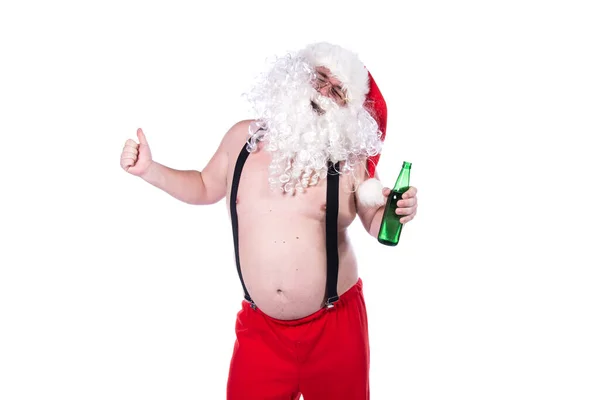 Funny Santa Claus Drinks Beer — Stock Photo, Image