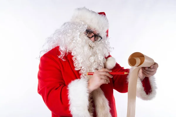Смешной Санта Клаус Списком Подарков — стоковое фото