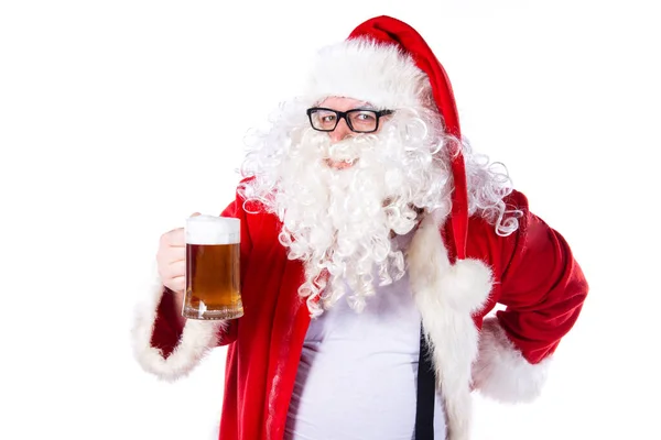 Śmieszny Mikołaj Pije Piwo — Zdjęcie stockowe