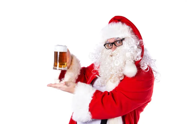 Funny Santa Claus Drinks Beer — Stock Photo, Image