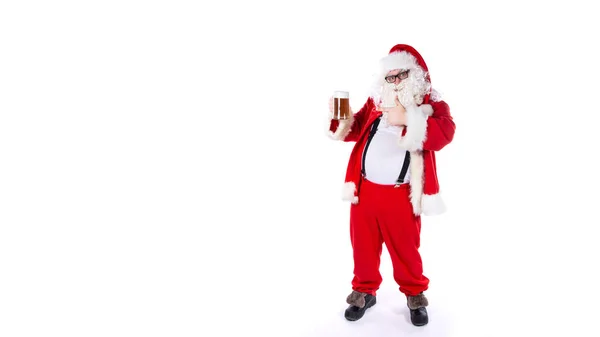 Funny Santa Claus Drinks Beer — Stock Photo, Image