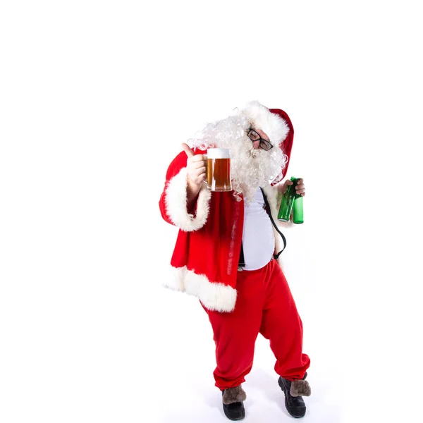 Funny Santa Claus Drinks Beer — Stock Photo, Image