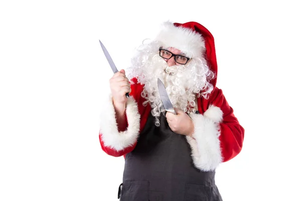 Śmieszny Święty Mikołaj Przygotowuje Kolację — Zdjęcie stockowe