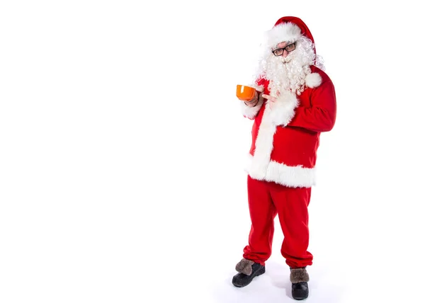 Pai Natal Engraçado Está Bebendo Café Quente — Fotografia de Stock