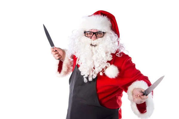 Engraçado Santa Claus Está Preparando Jantar — Fotografia de Stock