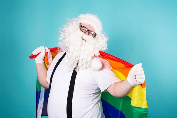 Gay Babbo Natale Con Gay Bandiera — Foto Stock