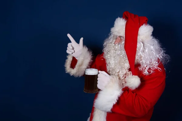 Funny Santa Claus Drinks Beer — Stock Photo, Image