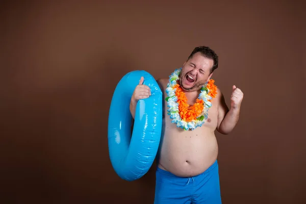 Vacaciones Vacaciones Mar Hombre Gordo Divertido — Foto de Stock