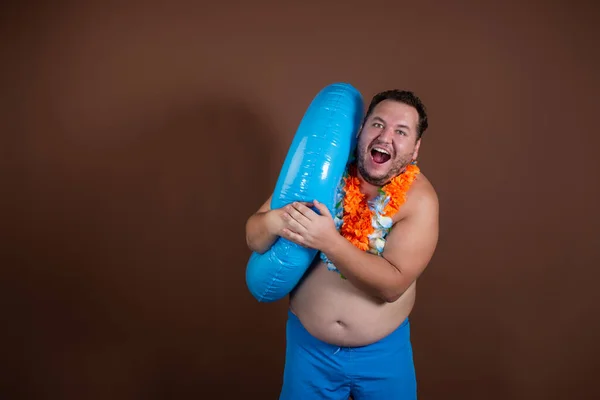 Vacaciones Vacaciones Mar Hombre Gordo Divertido — Foto de Stock