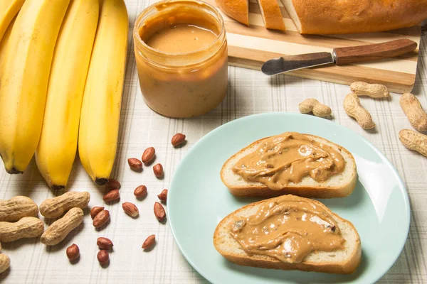 Peanut butter and banana sandwiches. Im making lunch, a peanut butter sandwich. Stock Picture
