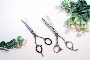 Kesip biçmek için profesyonel makas. Beyaz arkaplanı kesmek için makas