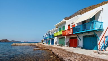 Klima köyü. Milos Island, Yunanistan.
