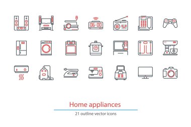 Anahat ev appliancess simgeler kümesi. Siyah ve kırmızı renkleri.