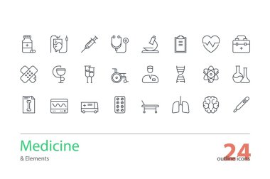 Tıp ve sağlık. İnce çizgi Icons set. Hat sanatı