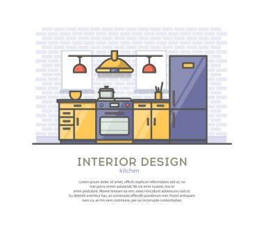 İç tasarım. Mutfak. Anahat vektör çizim.