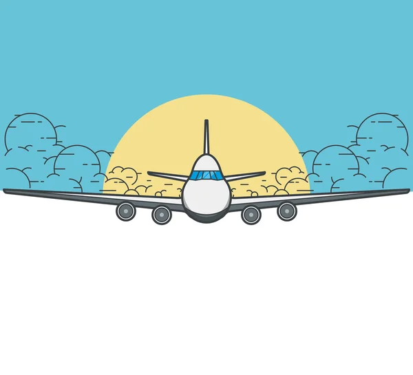 Modern Banner with an airplane. Outline Vector illustration — Stock Vector
