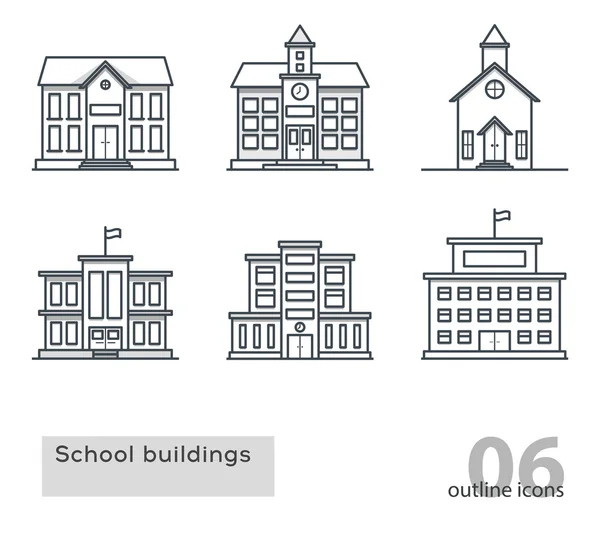 Iconos del edificio escolar. Esquema ilustración vectorial . — Vector de stock