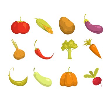 Ekolojik tarım üretim. Sebze Icons set. Vektör çizim.