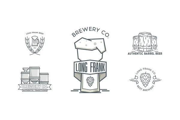 Conjunto de crachá de arte de linha vintage, modelos de logotipo para cerveja . — Vetor de Stock