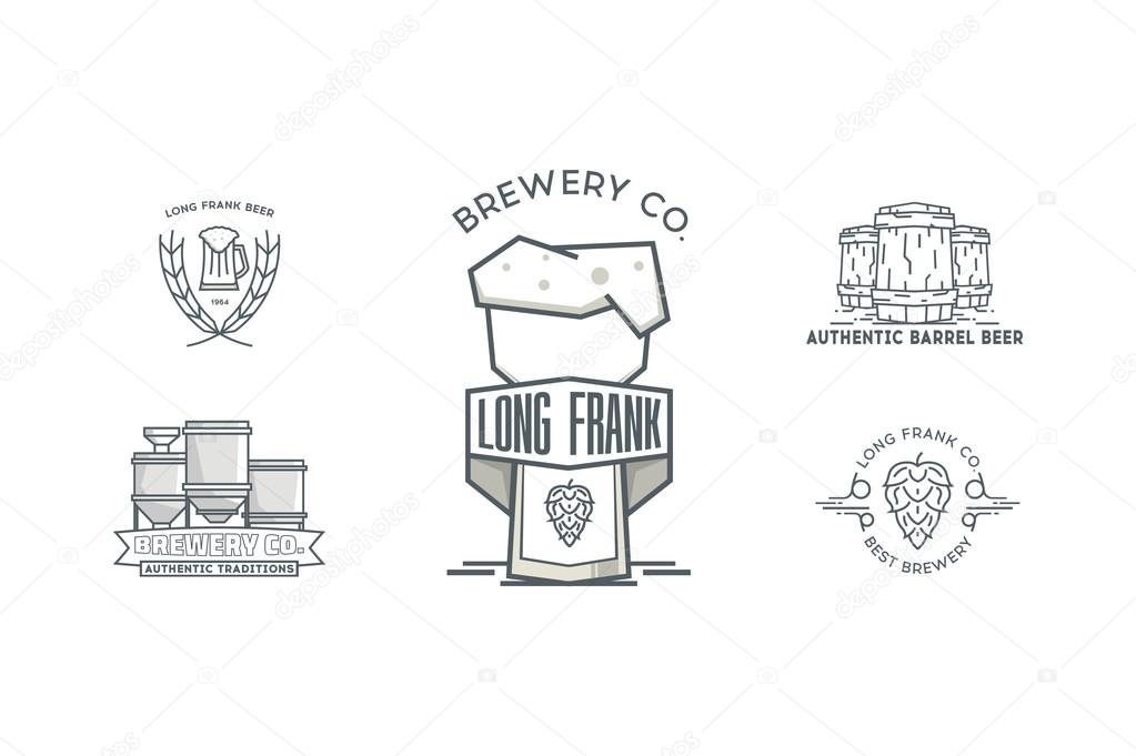 Set of vintage line art badge, logo templates for beer.