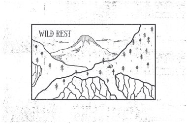 Dağ retro amblemi. Grafik tasarım t-shirt için. Siyah yazdırma.