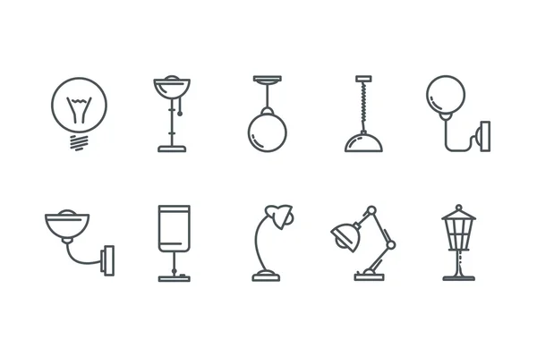 Overzicht Lamp Icon Set. Lijntekeningen. Voorraad vector. — Stockvector