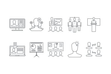 Satır simgeler kümesi takım çalışması ve iletişim. Hisse senedi vektör.