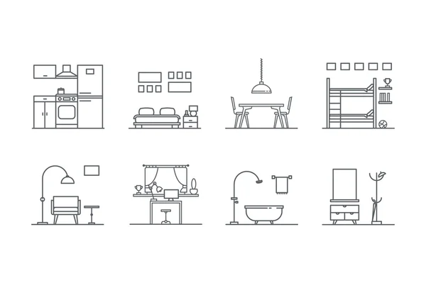 Set of line interior design icons. Stock vector. — Stock Illustration Set of line interior design icons. Stock vector. Stock Illustration