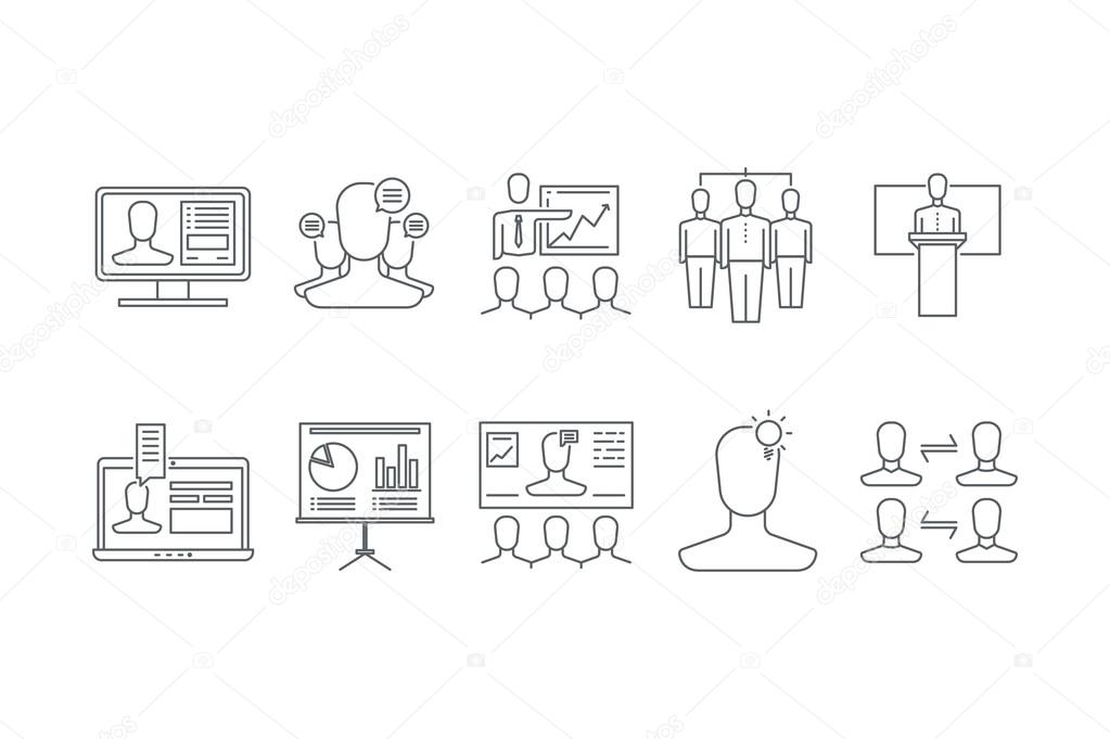 Line icons set of  teamwork and communication. Stock vector.