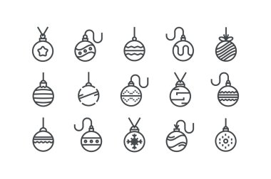 Noel topları simge kümesi. Hat sanatı. Hisse senedi vektör.