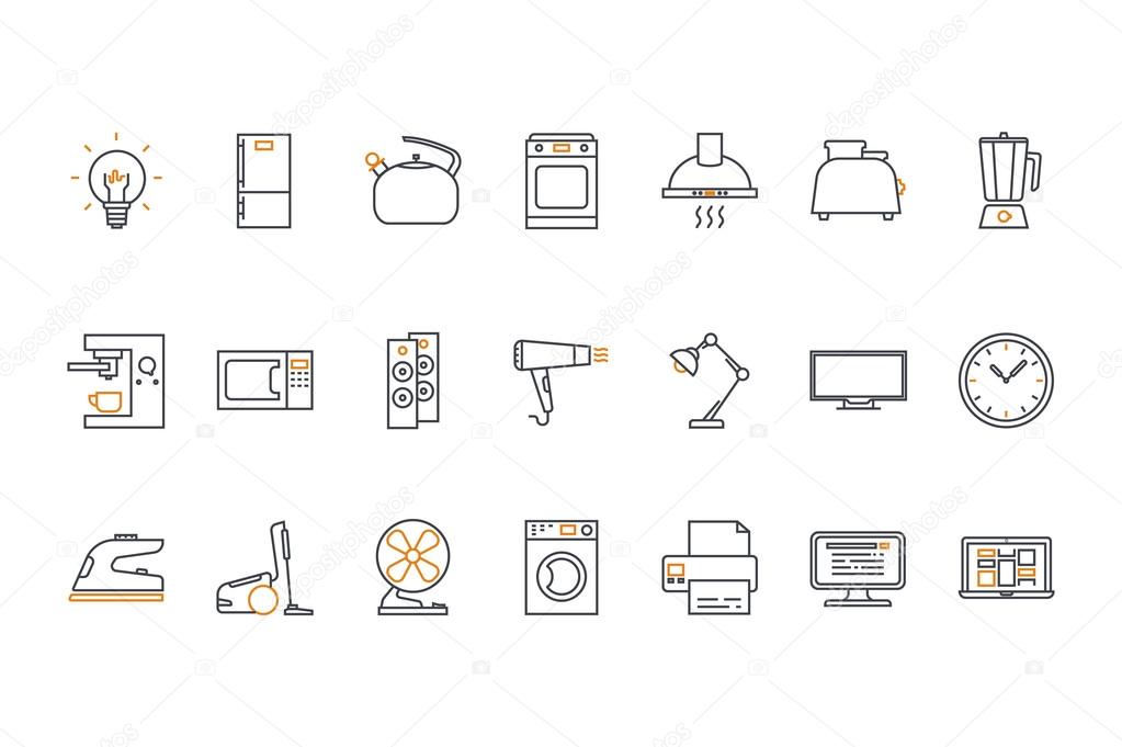 Line icons set. Household appliances. Stock vector.