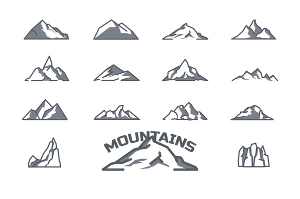 Mountain icons set. Line art. Stock vector. — Stock Vector