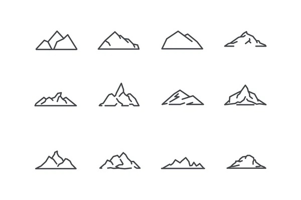 Mountain icons set. Line art. Stock vector. — Stock Vector