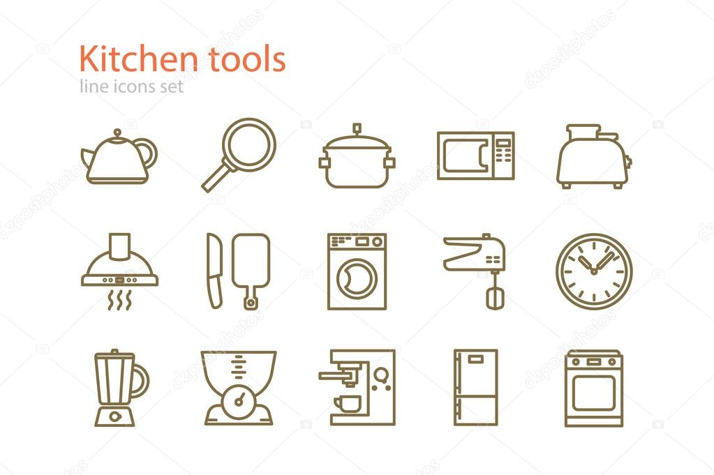 Set of line kitchen tools icons. Stock vector. Stock Vector Image by ©i