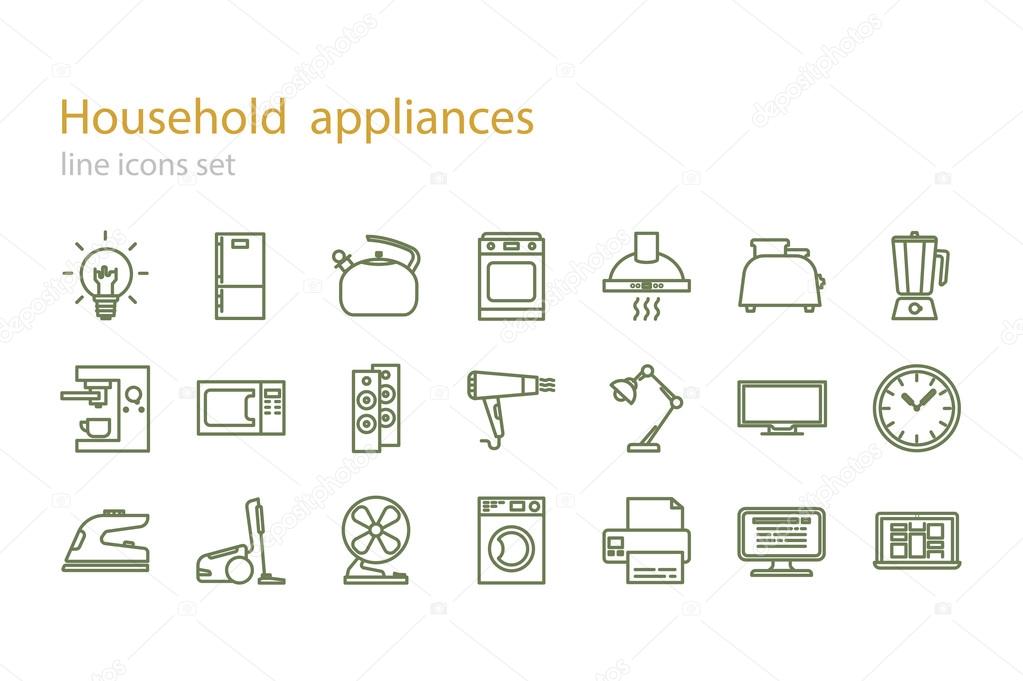 Line icons set. Household appliances. Stock vector.
