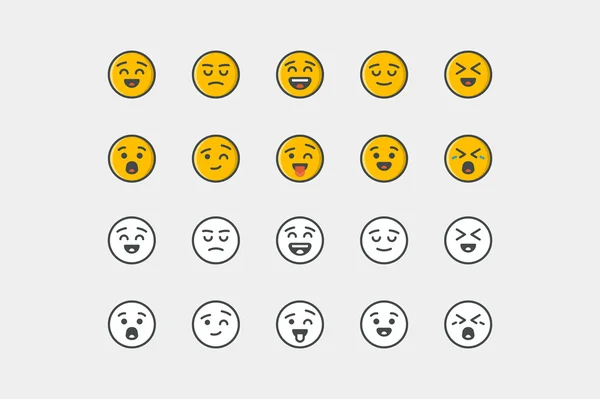 Smile icon set. Color and colorless. Line art. Stock vector. — Stock Vector