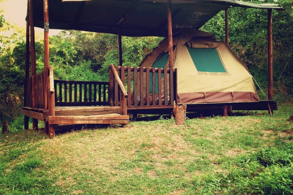 Tent in forest - retro — Stock Photo, Image