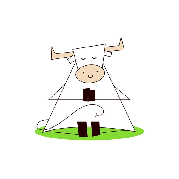 Buey blanco. Feliz año nuevo 2021. Divertido lindo toro kawaii, vaca haciendo ejercicio en casa. Yoga, meditación. Ilustración vectorial en estilo de dibujos animados aislados en blanco. Plantilla para su diseño — Archivo Imágenes Vectoriales