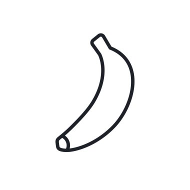 Muz ikonu. Vektör doğrusal simgesi, kontur, şekil, beyaz arkaplan üzerinde izole edilmiş dış hat. İnce çizgi. Modern minimalist tasarım. Meyveler.