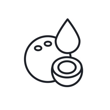 Hindistan cevizi sütü ikonu. Vektör doğrusal simgesi, kontur, şekil, beyaz arkaplan üzerinde izole edilmiş dış hat. İnce çizgi. Modern minimalist tasarım. Meyveler.
