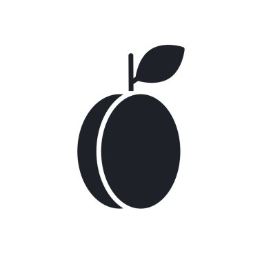 Kayısı ya da erik ikonu. Siyah izole bir siluet. Katı simgeyi doldur. Modern minimalist tasarım. Vektör çizimi. Meyveler