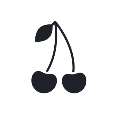 Kiraz ikonu. Siyah izole bir siluet. Katı simgeyi doldur. Modern minimalist tasarım. Vektör çizimi. Meyveler