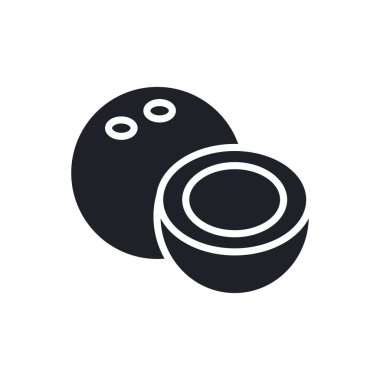 Hindistan cevizi ikonu. Siyah izole bir siluet. Katı simgeyi doldur. Modern minimalist tasarım. Vektör çizimi. Meyveler