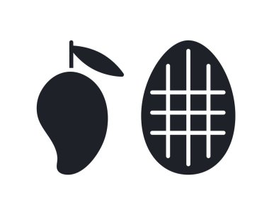 Mango simgeleri. Siyah izole bir siluet. Katı simgeyi doldur. Modern minimalist tasarım. Vektör çizimi. Meyveler