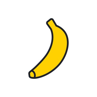 Muz ikonu. Doğrusal renk simgesi, kontur, şekil, dış hat. İnce çizgi. Modern minimalist tasarım. Meyvelerin vektör çizimleri