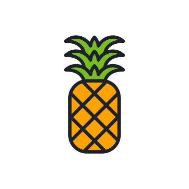 Ananas ikonu. Doğrusal renk simgesi, kontur, şekil, dış hat. İnce çizgi. Modern minimalist tasarım. Meyvelerin vektör çizimleri