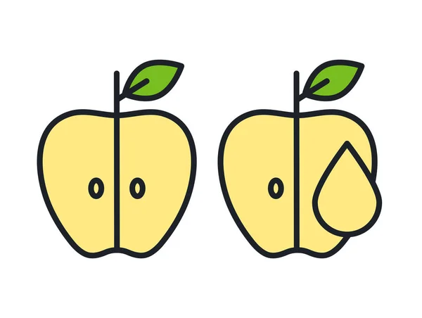 Sumo de maçã, meio ícone de maçã. Ícone de cor linear, contorno, forma, contorno. Linha ténue. Design minimalista moderno. Ilustrações vetoriais de frutos — Vetor de Stock