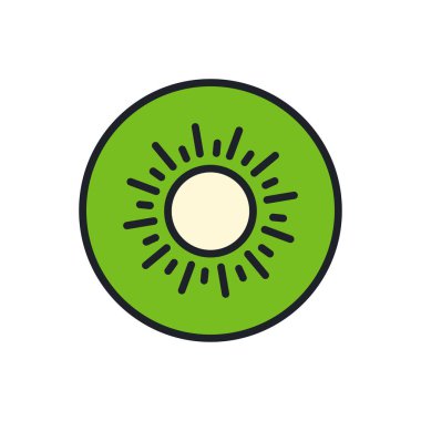 Kivi ikonu. Doğrusal renk simgesi, kontur, şekil, dış hat. İnce çizgi. Modern minimalist tasarım. Meyvelerin vektör çizimleri