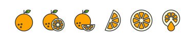 Turuncu ikon. Doğrusal renk simgesi, kontur, şekil, dış hat. İnce çizgi. Modern minimalist tasarım. Meyvelerin vektör çizimleri